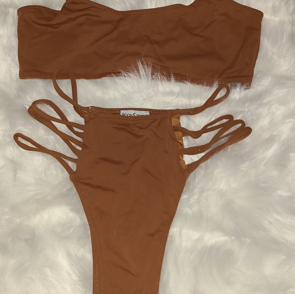 Brown two piece bathing suit
